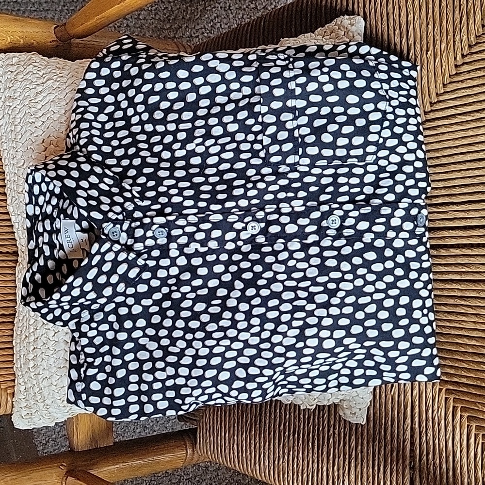 J. Crew black/white/brown, long sleeve  button-down blouse, size M